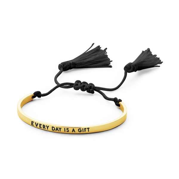CO88 Collection Inspirational 8CB 90142 Stalen Bangle met Tekst en Tassels - Every Day is a Gift - One-size - Goudkleurig