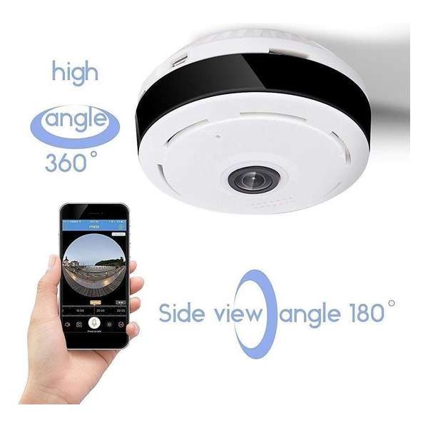 360 Graden Wifi Bewakingscamera voor aan de wand of plafond met nachtvisie