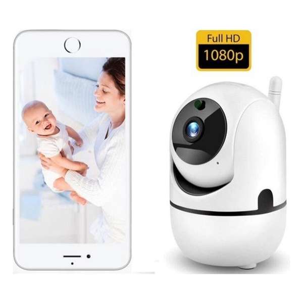 CareForChild - 1080P FHD WiFi IP Beveiligingscamera met Bewegingsdetectie - bewakingscamera - Babyfoon met camera - Wit