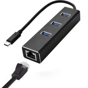 MMOBIEL USB Type C naar Ethernet 100 Mbps Adapter RJ45 Dongle voor Macbook - Mac - iMac - PC - 3 USB Poorten 3.0 - ZWART