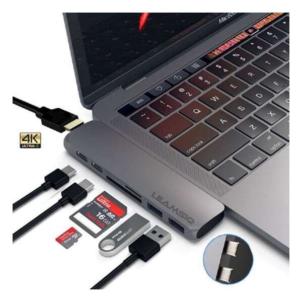 7 in 1 USB C Hub Adapter voor Macbook Pro/Air - USB C naar HDMI - USB 3.0 - Thunderbolt 3 - Micro SD