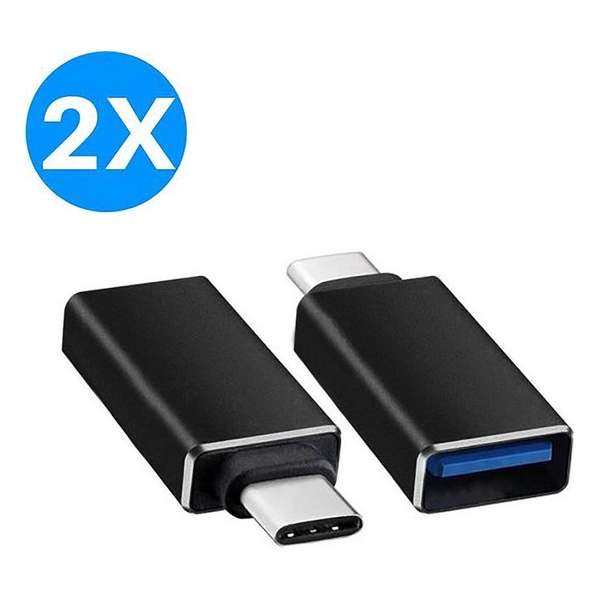 USB-C naar USB-A Adapter Converter - Opzetstuk - geschikt voor MacBook en andere USB-C apparaten - Universeel - Zwart - 2 stuks