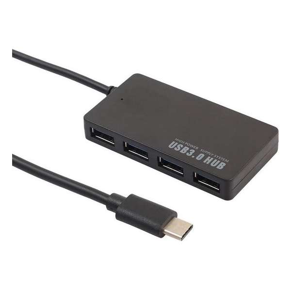 XIB Hub-C Hub 4-in-1 / 1x USB-C naar 4x USB 3.0 / Ultra dun / 5Gbps - Zwart