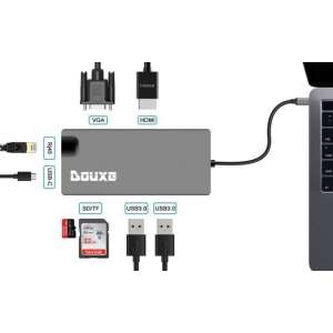 USB-C Hub voor MacBook, Dell, HP en lenovo (Thunderbolt 3) met HDMI & VGA en 6 andere Poorten - Dockingstation I8 Douxe