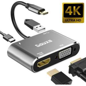 USB-C Adapter naar HDMI (4K/30hz), VGA, USB 3.0 A en USB C door Douxe©
