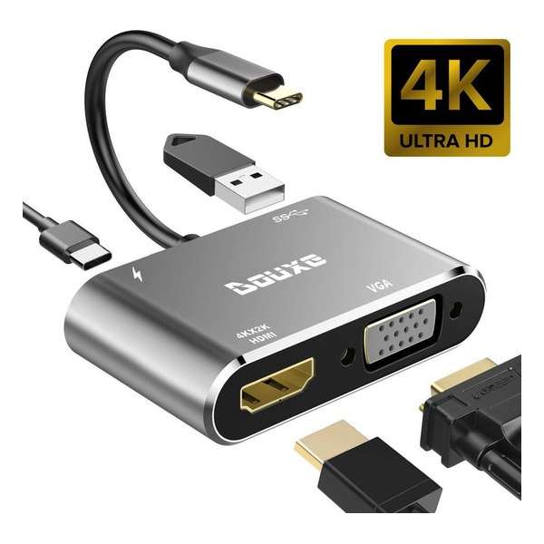 USB-C Adapter naar HDMI (4K/30hz), VGA, USB 3.0 A en USB C door Douxe©