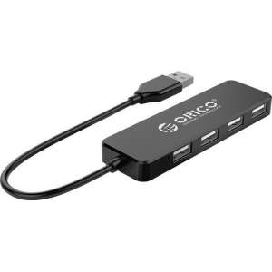 Orico USB 2.0 Hub met 4 USB-A poorten - extra dun - zwart