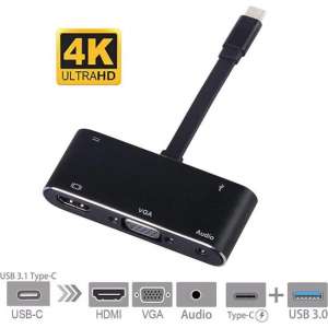 USB-C naar HDMI, VGA + Audio, USB 3.0 en USB-C adapter