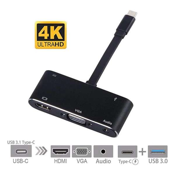 USB-C naar HDMI, VGA + Audio, USB 3.0 en USB-C adapter