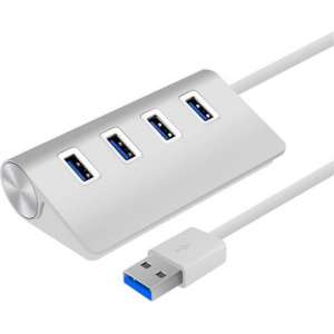Supersnelle 4 Poorts USB 3.0 Hub / Switch / Splitter / Verdeler - Compatibel Met Windows PC Laptop & Apple Mac - Aluminium Look