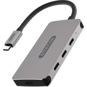 Sitecom CN-386 USB-C Hub 4 Port - USB-C naar 3x USB-C en 1x UBS-C Power Delivery Hub - Grijs