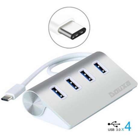 Douxe USB-C HUB | USB C Naar USB A | Splitter | Kabel Adapter Verdeler | Voor o.a. Apple Macbook & Chromebook | 4 Poorts