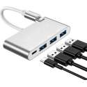 Maxxions USB-C Hub Splitter Adapter met ingangen: 1x USB-C en 3x USB-A 3.0 - Zilver