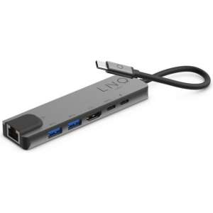 LINQ 6 in 1 Type C USB Hub Adapter - HDMI 4K 60Hz - Ethernet - 2x USB-A 3.1- USB C 5Gbps data - tot 100W USB C power delivery
