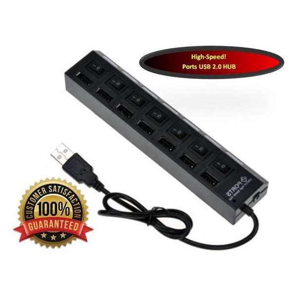 MMOBIEL High Speed 7 Ports 2.0 USB Hub - Multi Oplaadadapter - Aan/Uit Knop - Led Verlichting