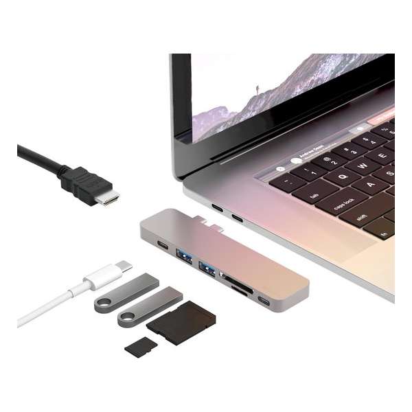 iMounts USB-C hub Macbook Air/Pro - HDMI -  Thunderbolt 3 - Silver