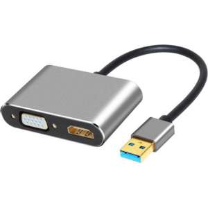 NÖRDIC USB-VGAHD, USB-A naar HDMI en VGA adapter, HD 1080P 60 Hz, Aluminium, Space grey