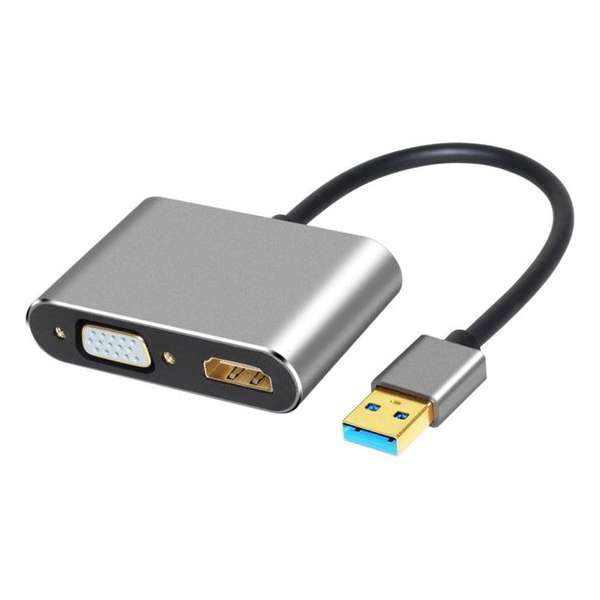 NÖRDIC USB-VGAHD, USB-A naar HDMI en VGA adapter, HD 1080P 60 Hz, Aluminium, Space grey