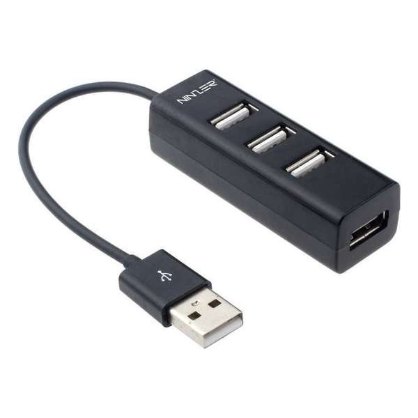 Ninzer® Mini USB Hub met 4 USB aansluitingen | Zwart