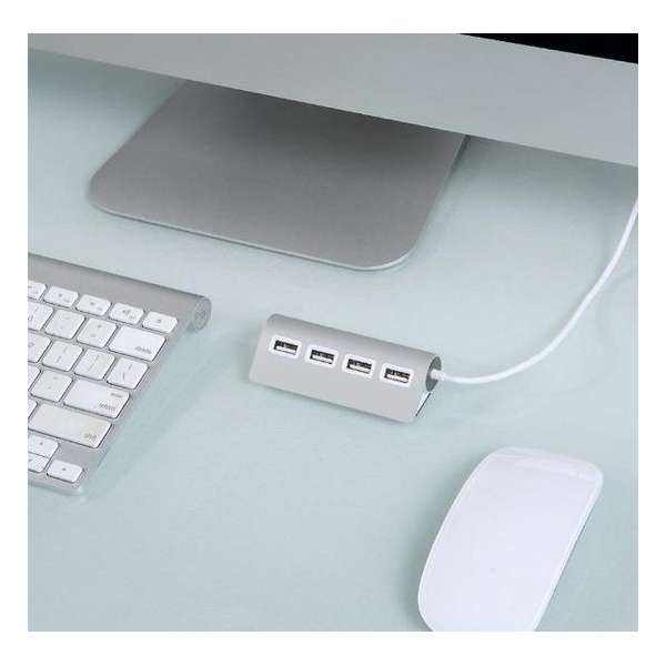 Zilver - 4 Poorts USB Hub  - Voor apple Macbook - Imac - Mac Style - Geschikt voor Windows, Linux en Mac OS - stijlvol design