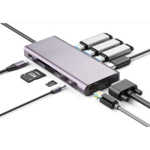USB Type-C Adapter Hub 10 in 1 | HDMI / Ethernet / VGA / USB-C PD / Aux / USB-A 3.0
