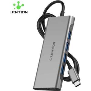 Lention - Premium USB-C Lange kabel Mega 6 in 1 Hub - Quadra 4x USB 3.0 - Type-C Oplaadpoort - 4K HDMI Poort - CB-TP-C35H-1M