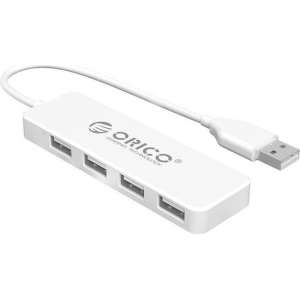 Orico USB 2.0 Hub met 4 USB A poorten - OTG - extra dun - wit