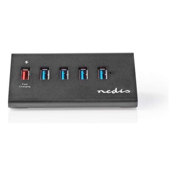 Nedis USB-Hub  5-Poorts  USB 3.0 met Externe Voeding  QC3.0 Oplaadpoort  5 Gbps  Aluminium
