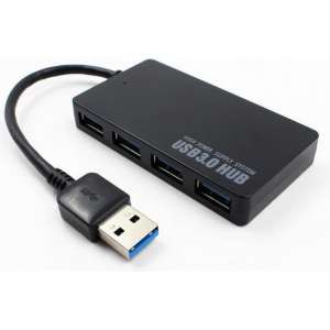USB 3.0-hub met 4 poorten en 10 cm-kabel. 5 GB/s overdrachtssnelheid. Plug en Play.
