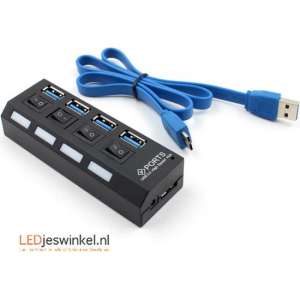 USB 3.0 Hub Splitter | USB verlenger |USB Super-Speed | Schakelaar per poort | 4-poorts