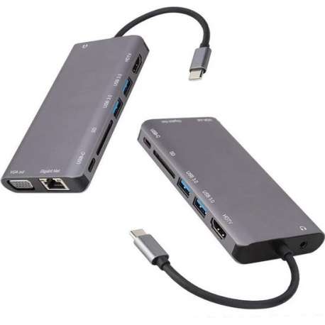 DrPhone HB8 USB C Hub - 8 in 1 - USB3.0x2 + HDMI 4K /VGA 1080P+Jack 3.5+Gigabit Network LAN + Type-C(Pd) 87W