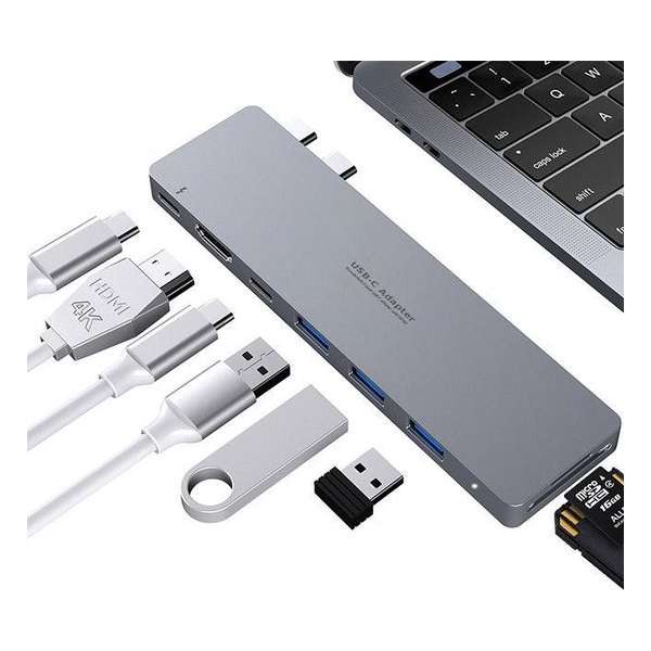 8 in 2 USB C Adapter Hub voor MacBook Air / Pro | Thunderbolt 3 / HDMI 4K / USB-C / USB-A / SD & Micro SD | Docking Station