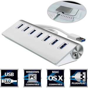 7 Poorts USB 3.0 Hub / Switch / Splitter / Verdeler - Compatibel Met Windows PC Laptop & Apple Mac - Plug&Play - Aluminium Look