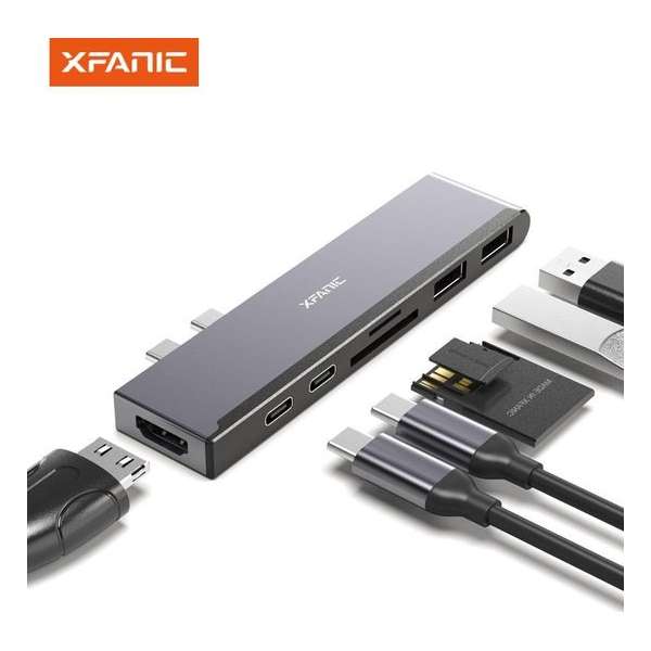USB-C Hub Adapter - 7 poorten | HDMI / 2* Type-C (Thunderbolt) / USB 3.0 - Voor Apple Macbook