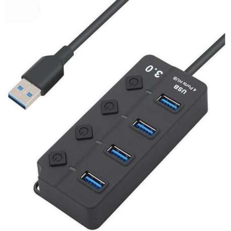 DrPhone Xtreme3 - 4 Poorten USB 3.0 Hub / Switch / Splitter / Verdeler – 5GBPS-  Met Aan/Uit Schakelaar & Led licht – Zwart