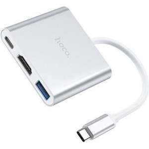 HOCO HB14 EasyUse - USB-C 3-Poort Hub - USB-C naar USB 3.0 + HDMI + PD - Zilver