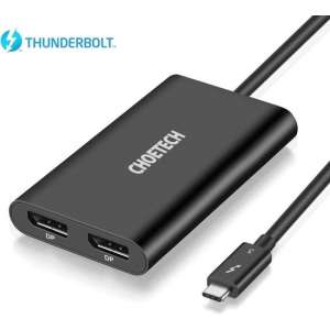 Choetech USB-C naar 2x DP adapter Thunderbolt™ 3 - 25cm - Zwart