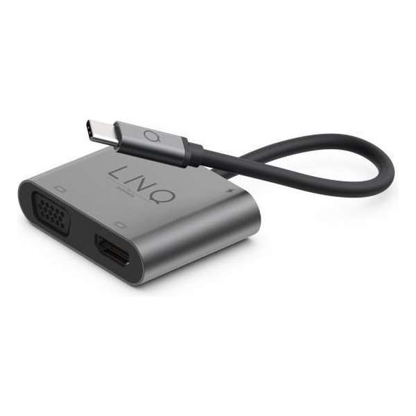 LINQ 4 in 1 Type C USB Hub Adapter - VGA - HDMI - USB-A 3.1 - tot 100W USB C power delivery