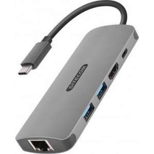 Sitecom CN-379 kabeladapter/verloopstukje USB-C HDMI, RJ45, USB-C, 2x USB 3.0 Grijs