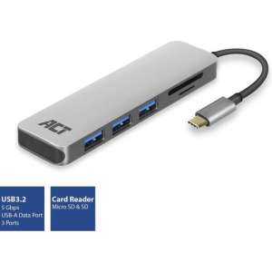 ACT USB C Hub met 3x USB 3.0 en kaartlezer - AC7051