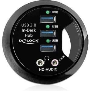 Delock - USB 3.0 Tafel HUB met audio - Zwart