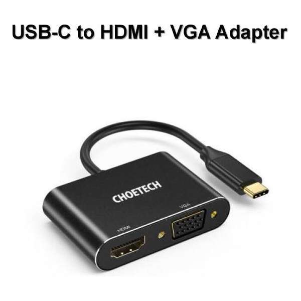 Choetech USB-C naar HDMI en VGA adapter - Dual output - 4K @60Hz / 1080P @60Hz
