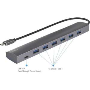 Renkforce 6 + 1 poorten USB 3.1-Hub Met Pass-Through stroomaansluiting, Met aluminium behuizing Zilver