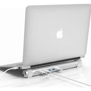 4 Poort USB 3.0 Hub met houder - Mac Book - zilver