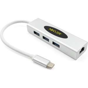 Ninzer® USB 3.1 USB-C naar 3.0 USB HUB + Gigabit Ethernet | Zilver