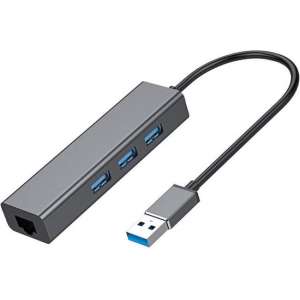 NÖRDIC USB-LANHUB, USB 3.1 naar Ethernet Giga netwerkadapter, 3x USB 3.1 hub, 17cm, Spacegrijs