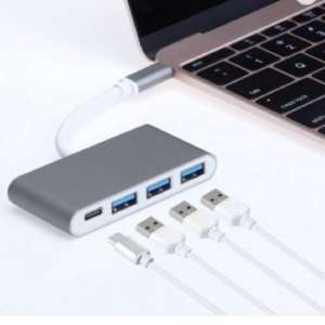 Garpex® 4 in 1 3 x USB 3.0 poorten en USB Type C Female naar USB Type C Male Hub Splitter Adapter Zilver 23cm