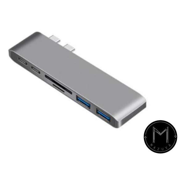 Mazuva | 6 in 1 USB-C HUB | Voor Apple MacBook|USB-C |Thunderbolt | 2x USB 3.0 | MicroSD Reader | SD Reader|