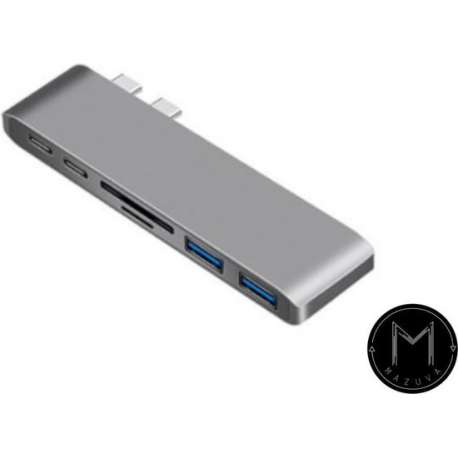 Mazuva | 6 in 1 USB-C HUB | Voor Apple MacBook|USB-C |Thunderbolt | 2x USB 3.0 | MicroSD Reader | SD Reader|