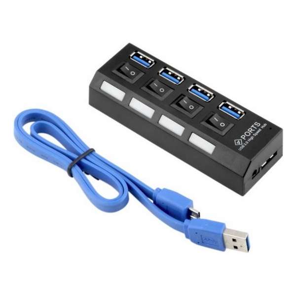 USB 3.0 Hub Station met 4x USB aansluiting + USB kabel / Zwart